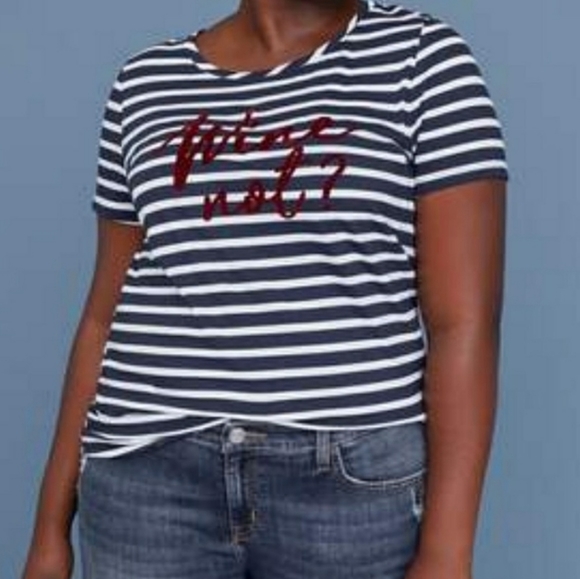 Lane Bryant Tops - Lane Bryant Blue Striped Wine Not Graphic T-Shirt